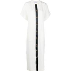 Ferragamo Long Dresses Ferragamo short-sleeved buttoned maxi dress women Linen/Flax/Silk White