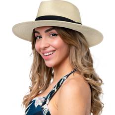 Furtalk Womens Wide Brim Straw Panama Hat Fedora Summer Beach Sun Hat UPF Straw Hat for Women Style Cream, Head Circum 22.1" 22.8"