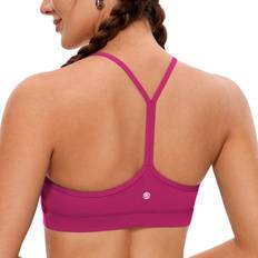 Dam - Gula - Yoga Kläder Crz Yoga CRZ YOGA Womens Butterluxe Y Back Sports Bra Padded Racerback Low Impact Spaghetti Thin Strap Backless Workout Yoga Bra Magenta Purple