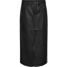 Phoebe Leather Slit Nederdel - Black