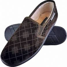 Dunlop 12, Brown Mens Memory Foam Plaid Checked Moccasin Slippers