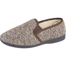 Dunlop Zedzzz KEITH Mens Textured Knit Full Slippers Brown: