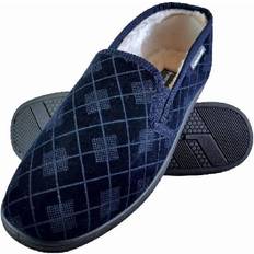 Blue - Men Moccasins Dunlop 11, Navy Mens Memory Foam Plaid Checked Moccasin Slippers Blue