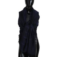 GF Ferre Dark Blue Wool Neck Wrap Shawl Fringes Scarf