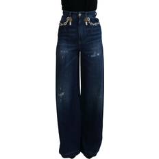 XXS Jeans Dolce & Gabbana Blue Embellished Straight Denim Cotton Jeans IT36