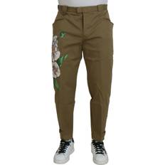 Dolce & Gabbana Beige Pants Dolce & Gabbana Beige Cotton Stretch Floral Chinos Men's Pants