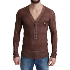 Brune - Herre Cardigans Dolce & Gabbana Brown Logo Button Cardigan V-neck Sweater IT44