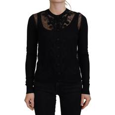 Dolce & Gabbana Black Cardigans Dolce & Gabbana Black Floral Lace Button Cardigan Women's Sweater