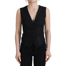 Dolce & Gabbana Women Vests Dolce & Gabbana Black Brocade Button Down Sleeveless Vest Top IT40