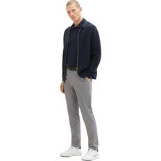 herr slim fit chinos byxor av stretch piké med bälte, 32284-vit marinblå Zig Zag struktur, 34L