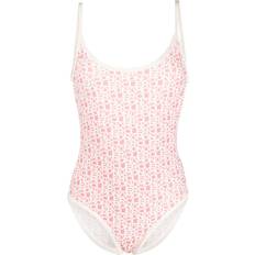 Moncler Women Swimwear Moncler logo-print scoop-back swimsuit women Elastane/Polyamide Pink