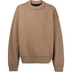 Men - Polyurethane Sweaters Sacai sacai crew-neck logo-plaque jumper men Cashmere/Nylon/Cotton/Polyurethane Brown