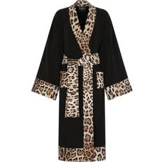 Dolce & Gabbana Brown Sleepwear Dolce & Gabbana leopard print-trim bathrobe unisex Cotton Black