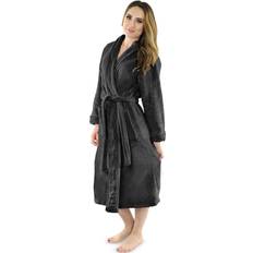 Grey - Women Robes NY Threads Damen-Bademantel, Fleece, Schalkragen, lang, flauschig, grau dunkel