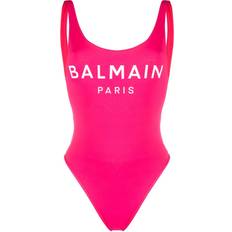 Balmain Women Swimwear Balmain logo-print scoop-back swimsuit women Elastane/Polyester/Copolyester/Elastane Pink