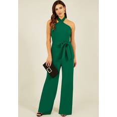 Stretch - Women Jumpsuits & Overalls Yumi Green Cross Over Halter Neck Jumpsuit