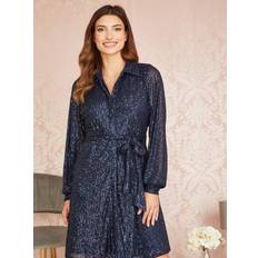 Polyester Dresses Yumi Navy Sequin Shirt Dress