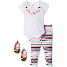 1-3M - Girls Jumpsuits Little Treasure Unisex Baby Cotton Bodysuit, Pant and Shoe Set, Sparkle Necklace, 0-3 Months