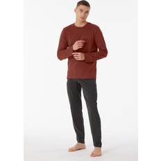 Effen kleur - Man Badjassen Schiesser Pyjama Long Terracotta Brown - Brown