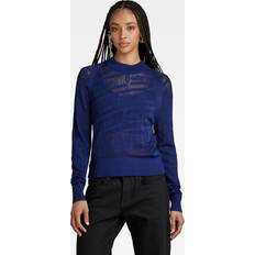 Mesh Jumpers G-Star Pointelle Text Knitted Sweater blue Women