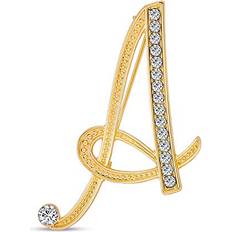 Swarkovski Crystal Brooches Bling Jewelry Letter Script Initial Pin Brooch Pave Crystal Gold Plated