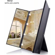 Shein Battery Powered Black Folding Led Makeup Mirror With 8 Lights For Girl's Portable Dressing Mirror, Desk/table Top Design With High-end Feeling, Suitab