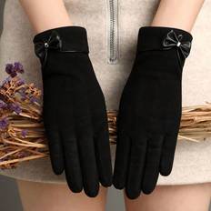 Shein Handskar & Vantar Shein Fashionable Women's Deerskin Knitted Touch Gloves With Fleece Lining, Autumn& Winter, Warm & Windproof