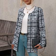 Dam - Multifärgade Kappor & Rockar Shein Women's Plaid Round Neck Single Breasted Coat