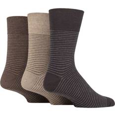 Brown Socks Pairs Men's Gentle Grip Cotton Socks Nova Fine Stripe Brown/Natural