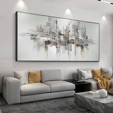 Abstract Painting Black And White Oversized Canvas Art Modern Painting Large 86x193cm/34x76in