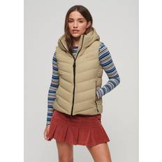 Dam - Microfiber Ytterkläder Superdry Quiltad Väst Mikrofiber Med Huva - Grå/Beige