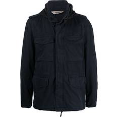 Aspesi concealed hood military jacket men Cotton/Polyamide Blue