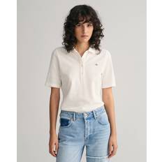 Damen - Weiß Poloshirts Gant Damen Slim Shield SS Pique Polo Polohemd, Eggshell