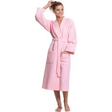 Linen - Women Robes Turkuoise Linen Premium Cotton Blend Lightweight Long Waffle Kimono Bath and Spa Robe