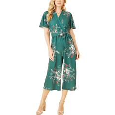 Green - Women Jumpsuits & Overalls Yumi Green Floral Print Jumpsuit With Angel Sleeves