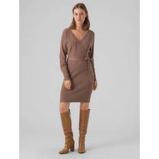 Lang Kleider Vero Moda Damen VMHOLLYREM LS V-Neck Dress GA NOOS Kleid, Brown Lentil