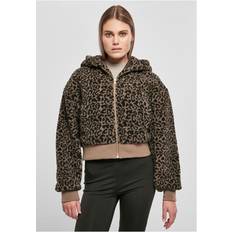 Leopard Ytterkläder Urban Classics Damer kort överdimensionerad AOP Sherpa jacka för kvinnor, blackhoundstooth
