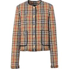 Cashmere - Dame Jakker Burberry Vintage Check Motif Fringe Jakke - Beige