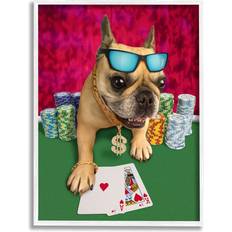 Wall Decorations Stupell Industries Cool French Bulldog Gambling Casino Poker Chips Framed Art 24x30"