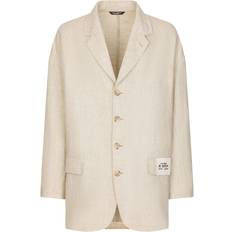 Dolce & Gabbana Beige Blazers Dolce & Gabbana logo-patch single-breasted blazer men Cotton/Flax Neutrals