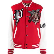 Philipp Plein Women Outerwear Philipp Plein Love Angel bomber jacket women Fabric/Calf Leather/Polyester/Polyester/Spandex/Elastane Red