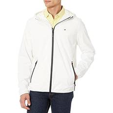 Men - White Rain Clothes Tommy Hilfiger Tommy Hilfiger Men's Lightweight Active Water Resistant Hooded Rain Jacket, White Stretch