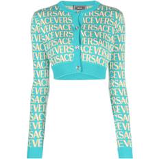 Versace Cardigans Versace Allover logo-jacquard cropped cardigan women Cotton/Viscose Blue