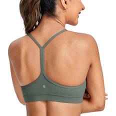 Dam - Gula - Yoga Kläder Crz Yoga CRZ YOGA Womens Butterluxe Y Back Sports Bra Padded Racerback Low Impact Spaghetti Thin Strap Workout Yoga Bra Grey Sage