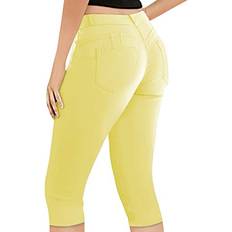 Yellow Jeans Hybrid & Company Hybrid & Co. Women's Butt Lift Super Comfy Stretch Denim Capri Jeans Yellow