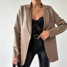 Shein Blazers Shein Lapel Neck PU Blazer Without Belt