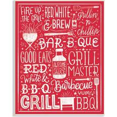 Stupell Industries Fire Up Grill Summer BBQ Phrases Red White Wall Decor 13x19"