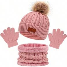 Other Sets Shein 3pcs Kids Knitted Thermal Beanie Hat & Gloves & Scarf Set For Winter