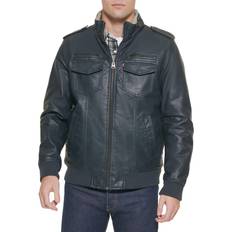 Levi's Leather Outerwear Levi's Levi's Men's Faux Leather Sherpa Aviator Bomber Jacket, Navy