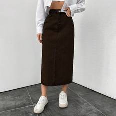 Shein Skirts Shein Women's Solid Color Straight Denim Skirt With Slanted Pockets